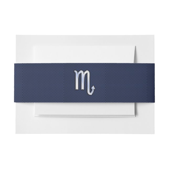 Scorpio Zodiac Symbol navy blue carbon fibre style Invitation Belly Band (Front Example)