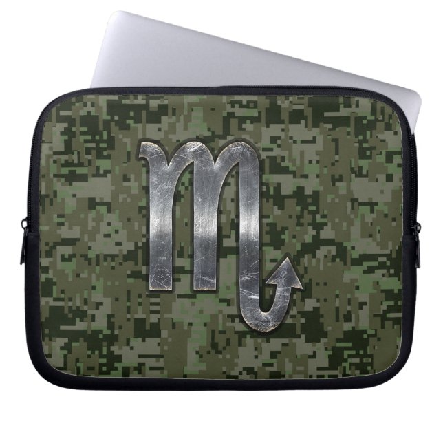 Scorpio Zodiac Symbol Olive Green Digital Camo Laptop Sleeve (Front)