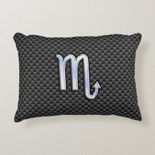 Scorpio Zodiac Symbol on Carbon Fibre Print Decorative Pillow