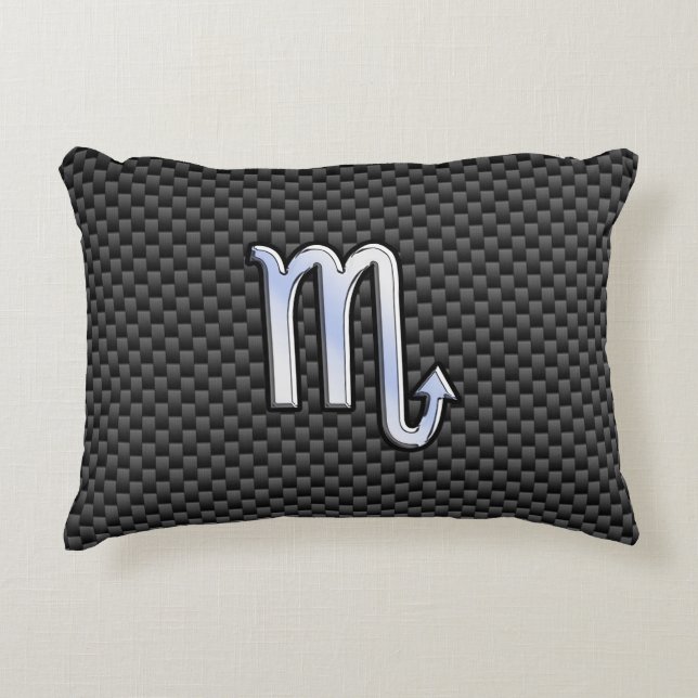 Scorpio Zodiac Symbol on Carbon Fibre Print Decorative Pillow (Front)