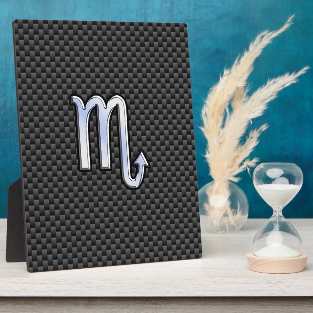 Scorpio Zodiac Symbol on Carbon Fibre Print Plaque (Side)