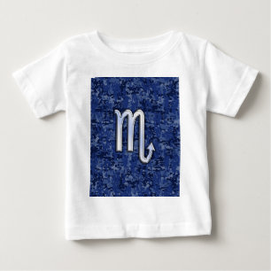 Scorpio Zodiac Symbol on Navy Blue Camo Baby T-Shirt