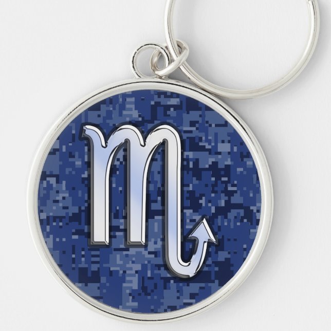 Scorpio Zodiac Symbol on Navy Blue Camo Keychain (Front)