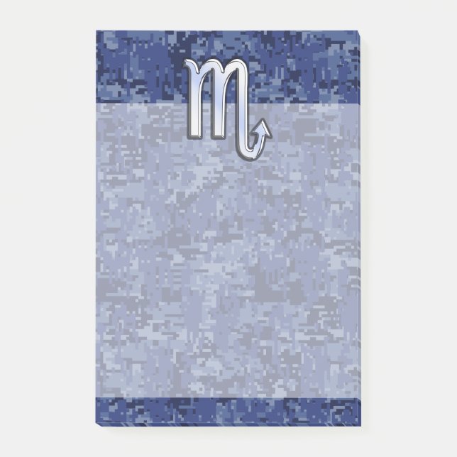 Scorpio Zodiac Symbol on Navy Blue Camo Post-it Notes (Front)
