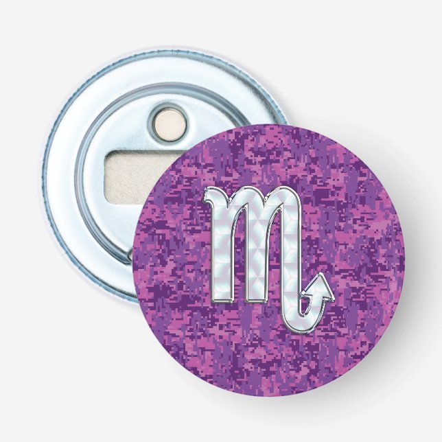 Scorpio Zodiac Symbol on Pink Digital Camo Bottle Opener (Front)