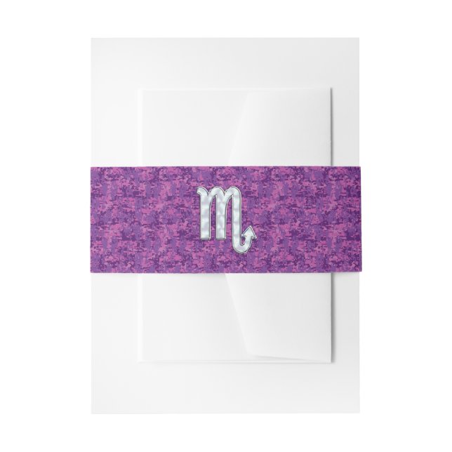Scorpio Zodiac Symbol on Pink Digital Camo Invitation Belly Band (Front Example)
