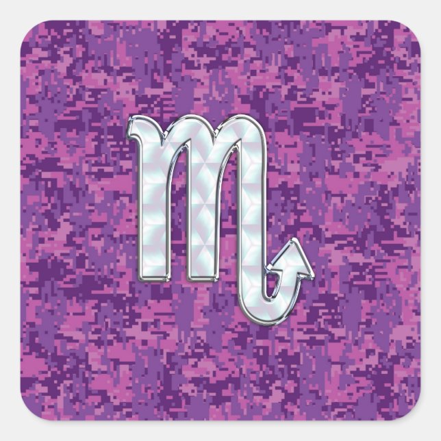 Scorpio Zodiac Symbol on Pink Digital Camo Square Sticker (Front)
