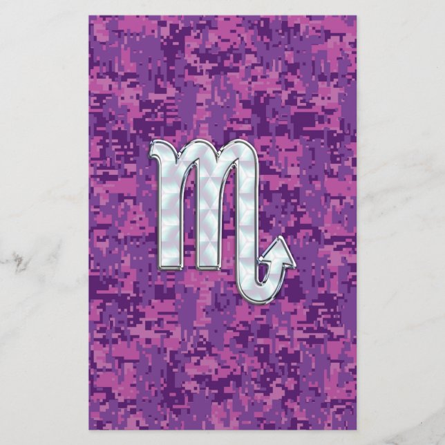 Scorpio Zodiac Symbol on Pink Digital Camo Stationery (Front)