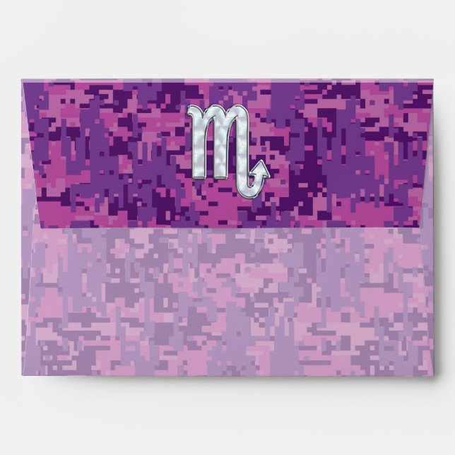 Scorpio Zodiac Symbol on Pink Digital Camouflage Envelope (Back (Top Flap))