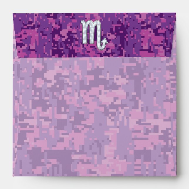 Scorpio Zodiac Symbol on Pink Digital Camouflage Envelope (Back (Top Flap))