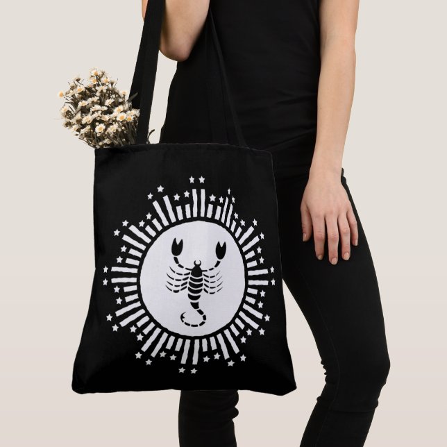 Scorpio Zodiac Symbol with Radiant Starburst Tote Bag (Close Up)