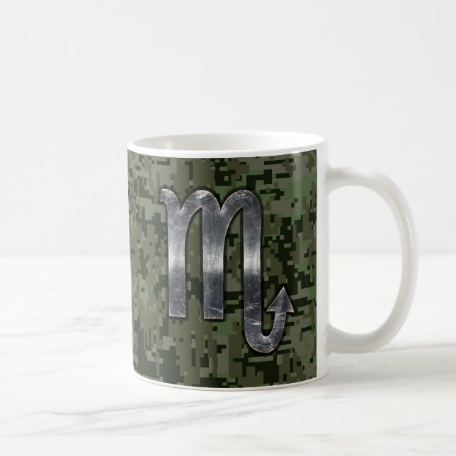 Scorpio Zodiac Symbol Woodland Digital Camo Coffee Mug (Right)