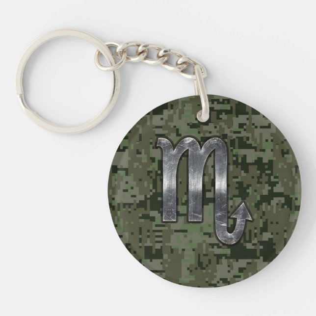 Scorpio Zodiac Symbol Woodland Digital Camo Keychain (Front)