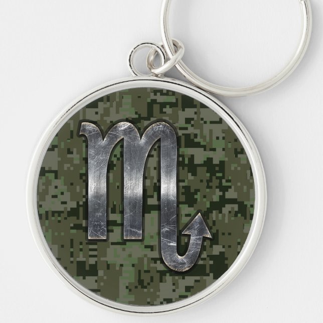 Scorpio Zodiac Symbol Woodland Digital Camo Keychain (Front)