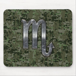 Scorpio Zodiac Symbol Woodland Digital Camo Mouse Pad