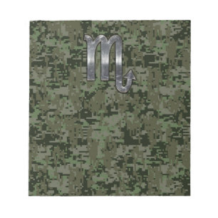 Scorpio Zodiac Symbol Woodland Digital Camo Notepad