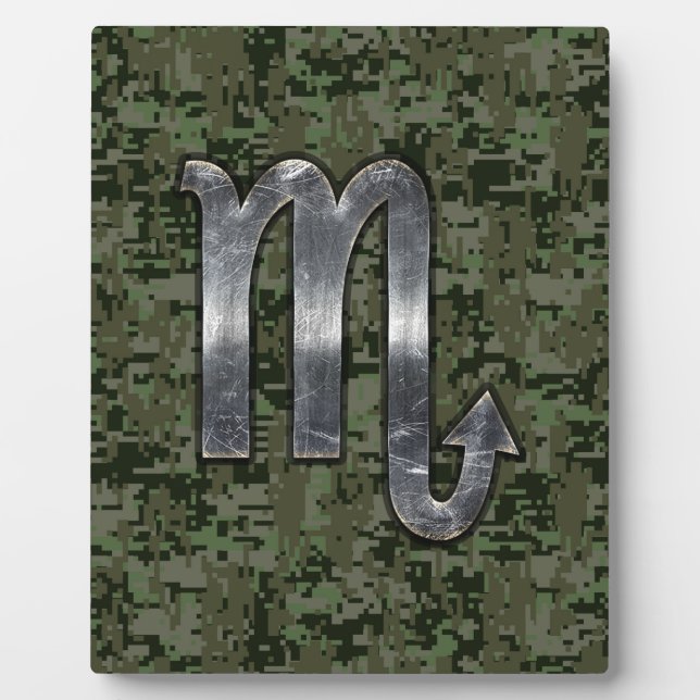 Scorpio Zodiac Symbol Woodland Digital Camo Plaque (Front)