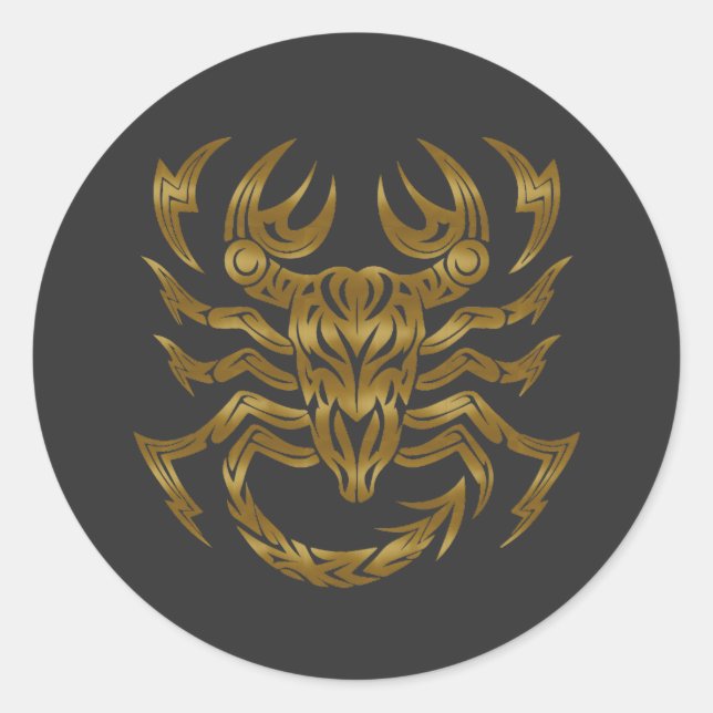 Scorpio Zodiac - Tribal Gold Classic Round Sticker (Front)