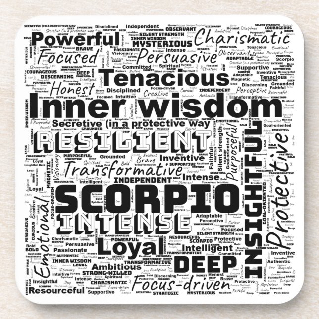 Scorpio Zodiac Word Cloud Inspiration  Coaster (Front)