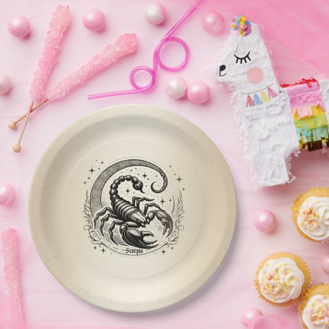 Scorpion Crescent Moon Astrology Zodiac Scorpio Paper Plate (Party)