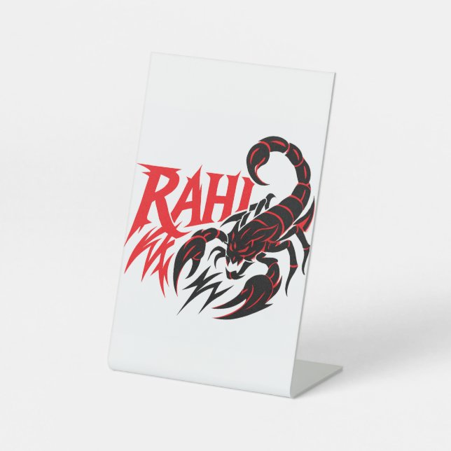  scorpion graphic design on a white display stand. pedestal sign (Front)