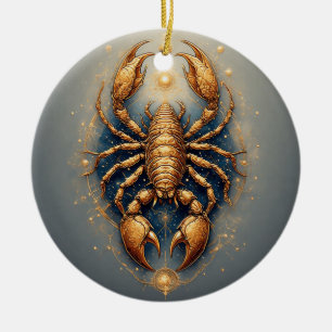 Scorpion Over a Detailed Golden Astral Mandala Ceramic Ornament