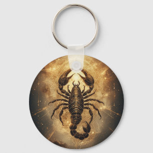 Scorpion Over a Detailed Golden Astral Mandala Keychain