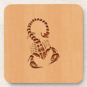 Scorpion silhouette engraved on wood design coaster