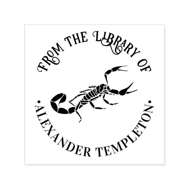 Scorpion Silhouette Round Library Book Name Self-inking Stamp (Design)