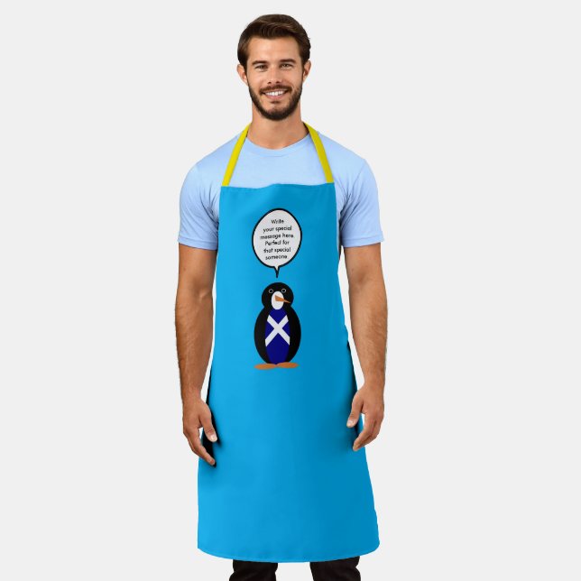 Scot Flag Talking Ms Penguin Personalized Apron (Worn)