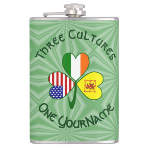 Scot Lion Irish American Flag Shamrock Personalize Hip Flask