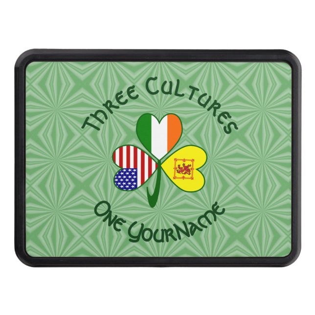 Scot Lion Irish American Flag Shamrock Personalize Trailer Hitch Cover (Front)