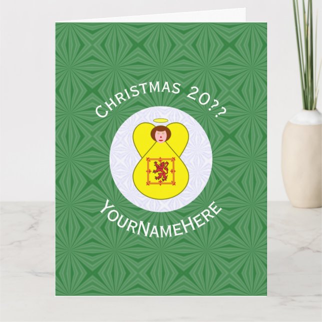 Scot Lion Rampant Angel Christmas Flag Personalize Card (Front)