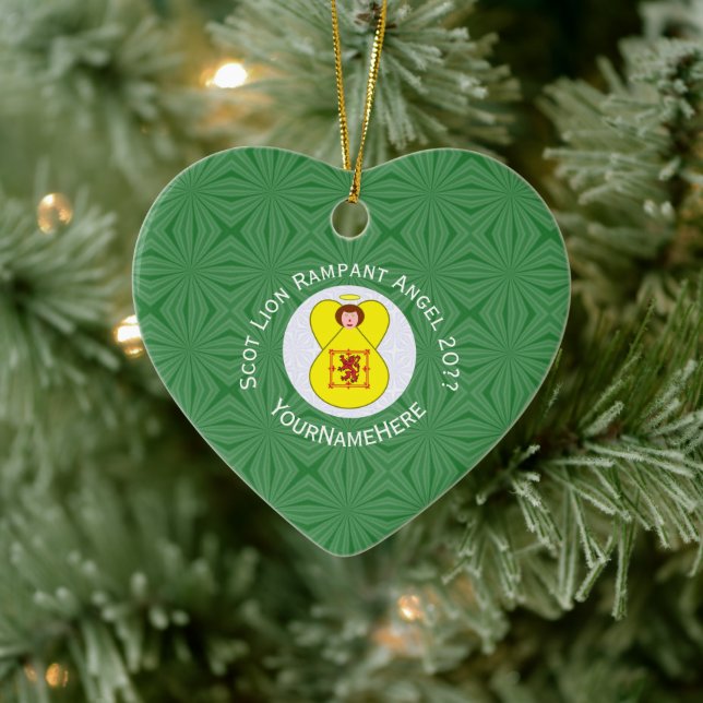 Scot Lion Rampant Angel Christmas Flag Personalize Ceramic Ornament (Tree)