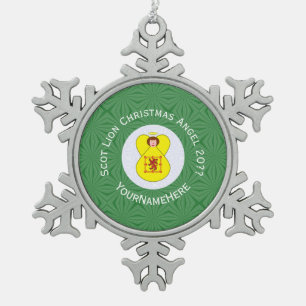 Scot Lion Rampant Angel Christmas Flag Personalize Snowflake Pewter Christmas Ornament