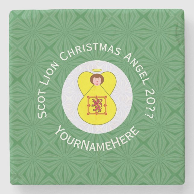 Scot Lion Rampant Angel Christmas Flag Personalize Stone Coaster (Front)