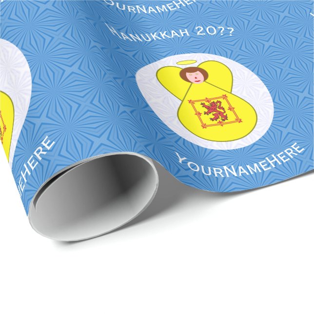 Scot Lion Rampant Angel Hanukkah Flag Personalize Wrapping Paper (Roll Corner)