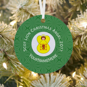 Scot Lion Rampant Flag Christmas Angel Year Name Metal Ornament