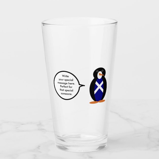 Scot Talking Ms Penguin Personalized Glass (Front)