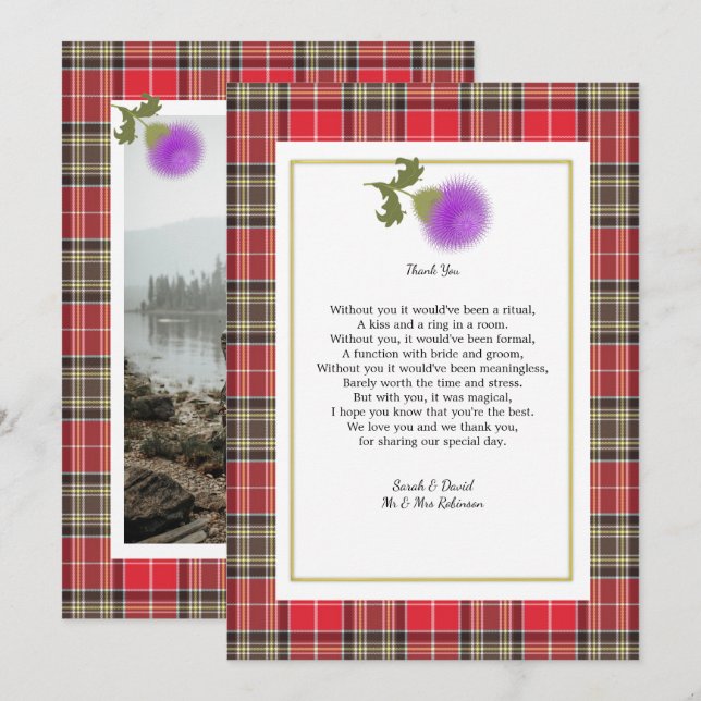 Scotch Clan Tartan Wedding Poem Thank You Photo Invitation (Front/Back)