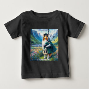 Scotch Collie Serenade – Bagpipes & Tartan Whimsy Baby T-Shirt