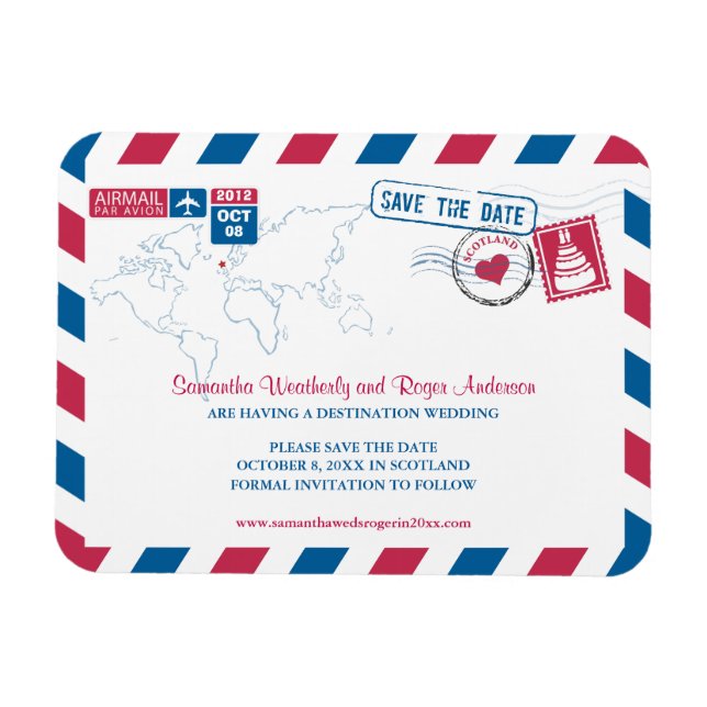 SCOTLAND Air Mail Wedding Save the Date 3x4 Magnet (Horizontal)