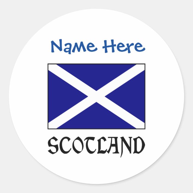 Scotland and Scot Flag Blue Personalization  Classic Round Sticker (Front)