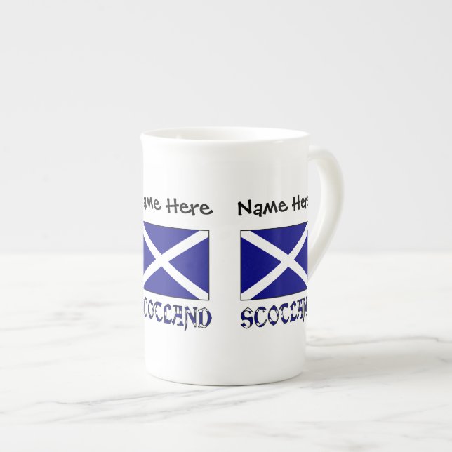 Scotland and Scottish Flag with Your Name Bone China Mug (Front Right)
