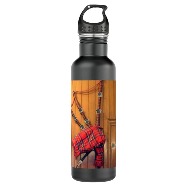 Scotland Bagpipe Tartan Plaid Musical Instrument 710 Ml Water Bottle (Front)
