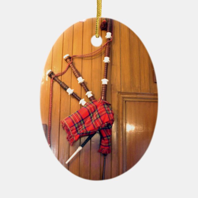 Scotland Bagpipe Tartan Plaid Musical Instrument Ceramic Ornament (Front)