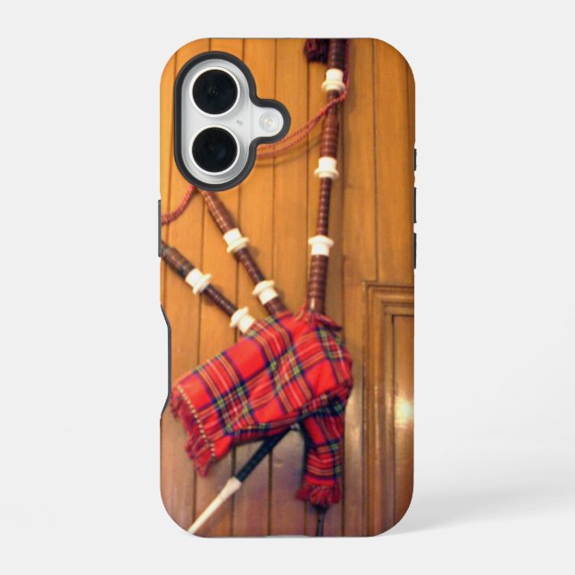 Scotland Bagpipe Tartan Plaid Musical Instrument iPhone 16 Case (Back)