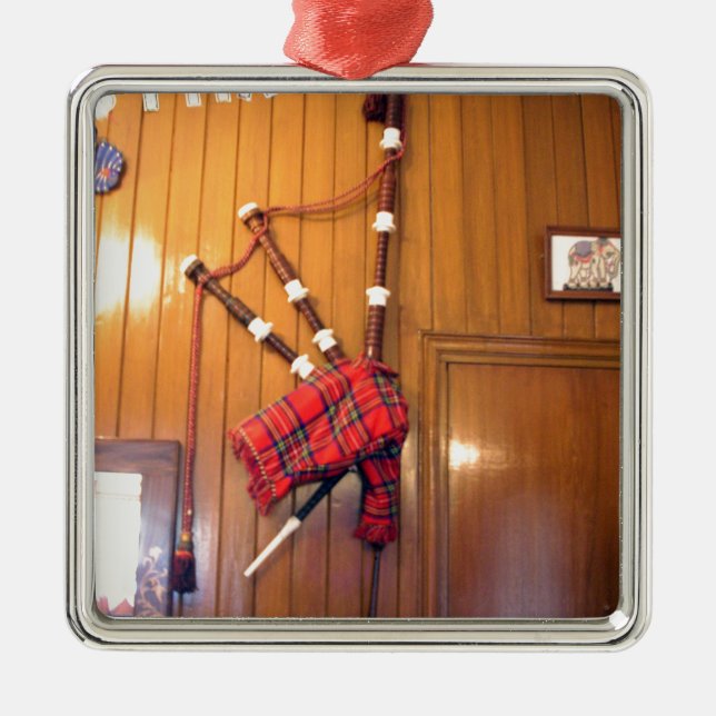 Scotland Bagpipe Tartan Plaid Musical Instrument Metal Ornament (Front)