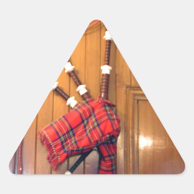 Scotland Bagpipe Tartan Plaid Musical Instrument Triangle Sticker (Front)