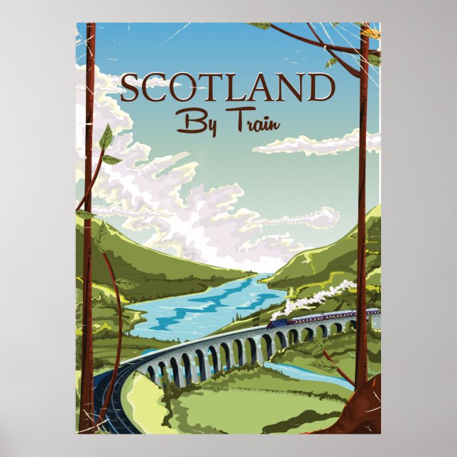 Scotland By train locomotive Travel poster (Front)